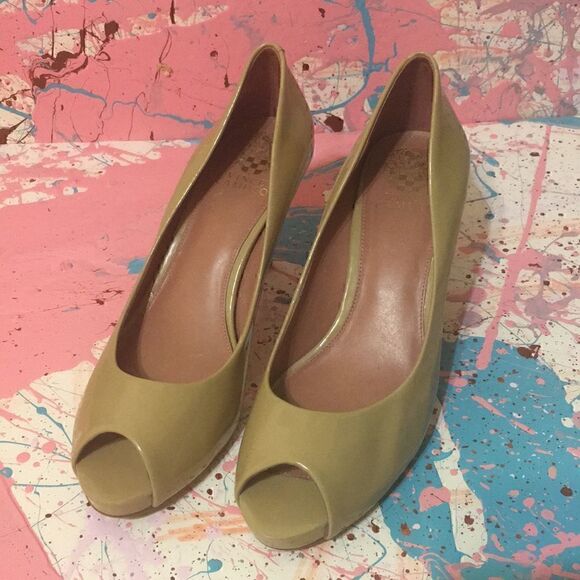 Vince Camuto Shoes - 9 Nude Patent Leather Peep Toe Pumps Vince Camuto